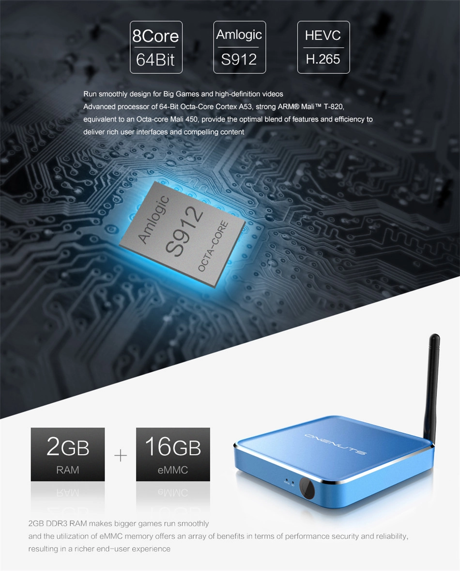 2-in-1 Octa Core Streaming Media Player & Game Android TV Box with Android 6.0 Marshmallow 2G DDR3 16G eMMC Dual-Band AC WIFI support KODI YouTube Netflix Facebook and many more - Onenuts Nut 1 Blue