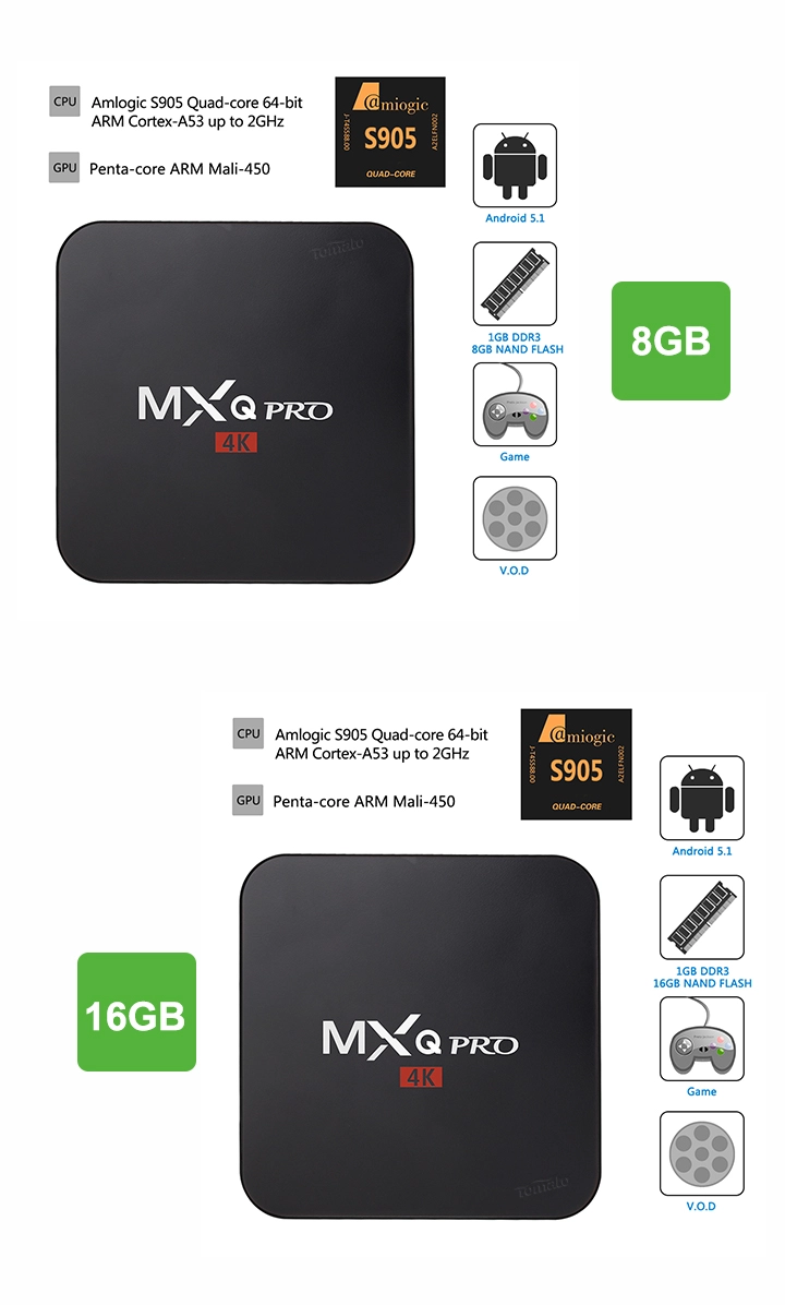 Android 5.1 Amlogic S905 Quad Core Full HD Media Player 1080p Android TV Box Kodi16.0 Quad Core Box MXQ Pro
