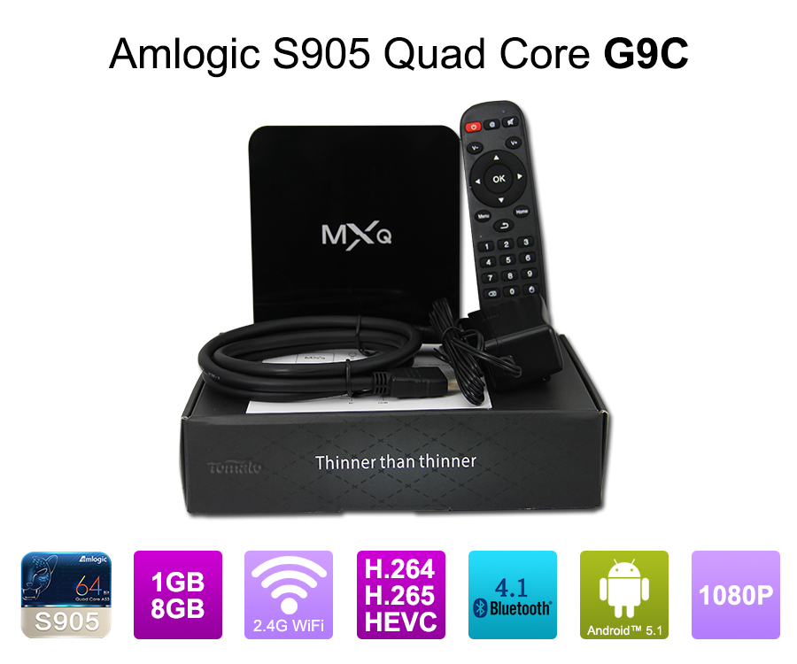 2016 último modelo TV caja S905 Quad Core 4K 5.1 Android TV caja soporte H.265 G9C Stream TV Box