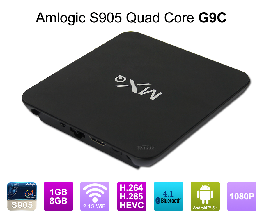 Amlogic S905 Caixa de TV Android 4K2K Ultra HD Mali-450 Até 750 Mhz Android 5.1 Lollipop Quad Core Full Media Player G9C