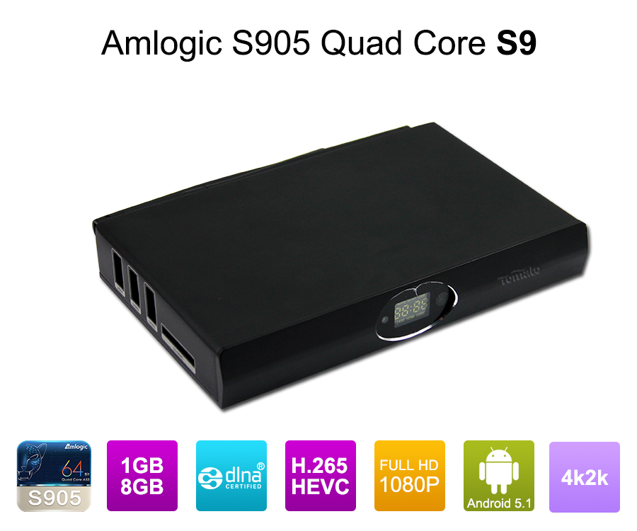 Amlogic S905 TV Box ARM Cortex-A53 CPU حتى 2.0 GHz Android 5.1 Lollipop 1G / 8G 4K2K Android Tv Box Media Player S9