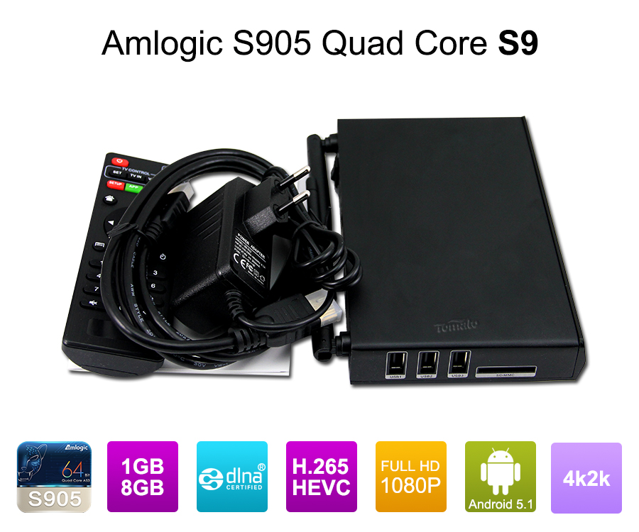 Amlogic S905 TV Box ARM Cortex-A53 CPU up to 2.0 GHz Android 5.1 Lollipop 1G/8G 4K2K Android Tv Box Media Player S9