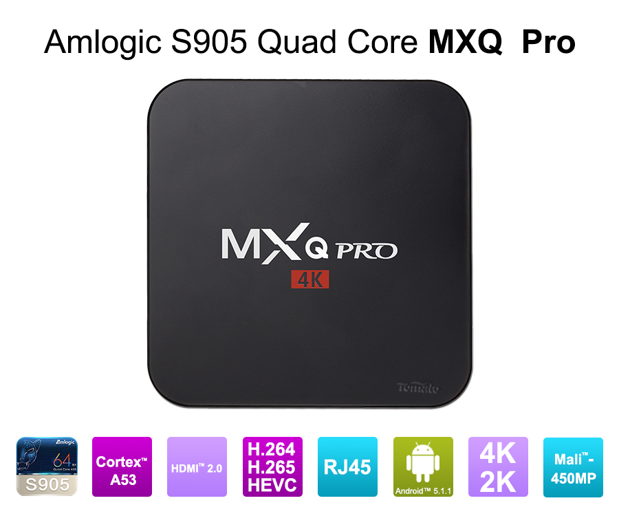 Android 5.1 Lolipop OS Amlogic S905 TV Box Quad Core 4K2K 1G+8G Media Player Kodi16.1 Quad Core TV Box MXQ Pro