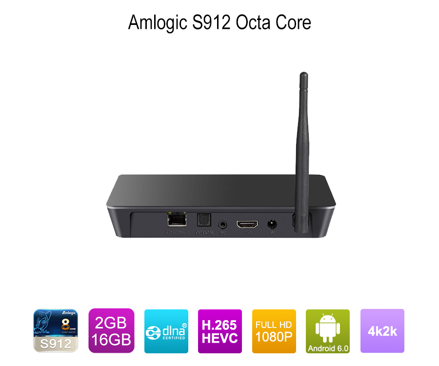 Android Box Amlogic S912 Octa Core Android 6.0 สมาร์ททีวีกล่องแปล้ 4K Ultra HD อินเทอร์เน็ตสตรีมมิ่งมีเดียเพลเยอร์