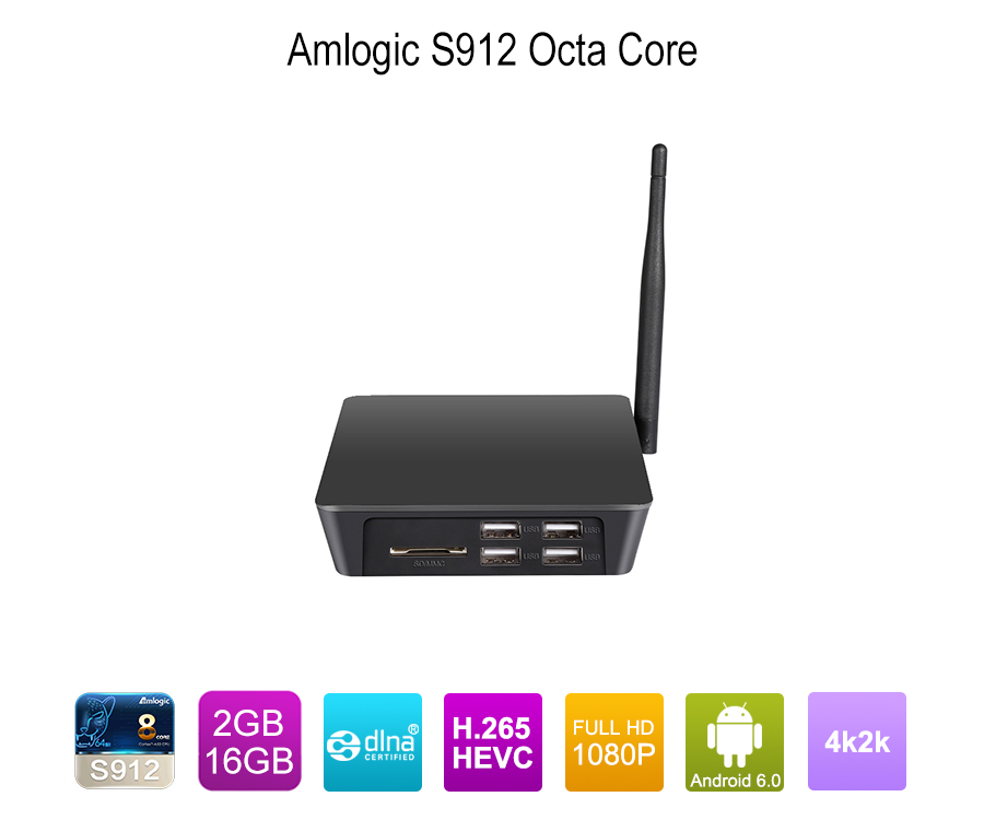 Android Box Amlogic S912 Octa Core Android 6.0 Smart TV Box entièrement chargé 4K Ultra HD Internet Streaming Media Player
