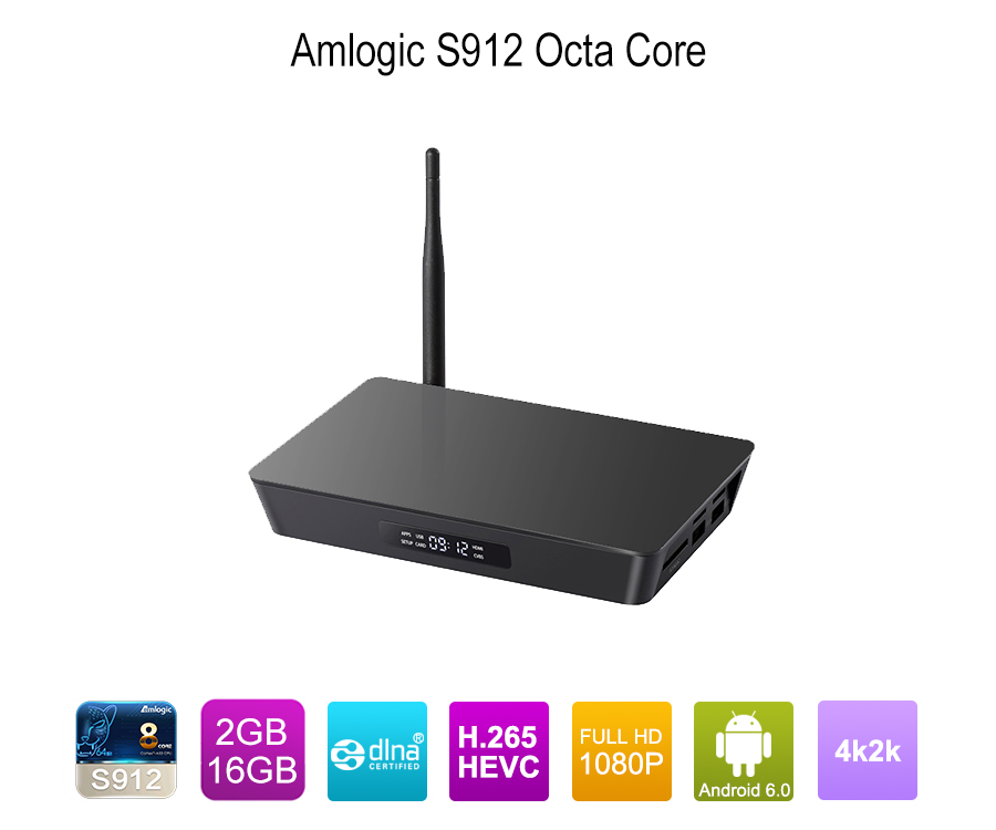 Android-Box Amlogic S912 Octa Core Android 6.0 Smart-TV-Box Voll geladener 4K Ultra HD Internet-Streaming-Media-Player