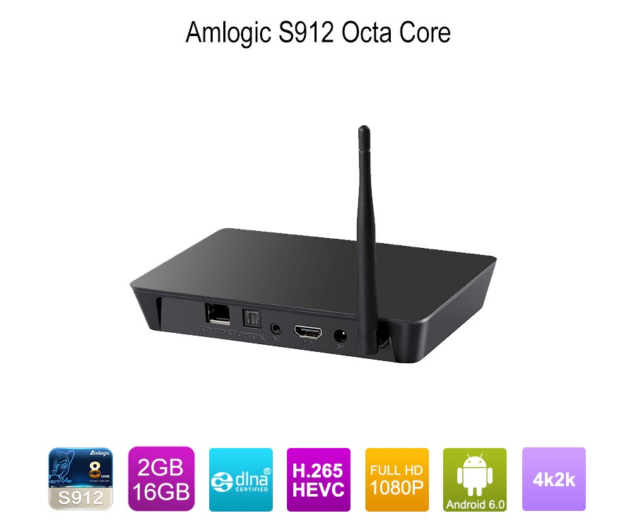Android Box Amlogic S912 Octa Core Android 6.0 สมาร์ททีวีกล่องแปล้ 4K Ultra HD อินเทอร์เน็ตสตรีมมิ่งมีเดียเพลเยอร์