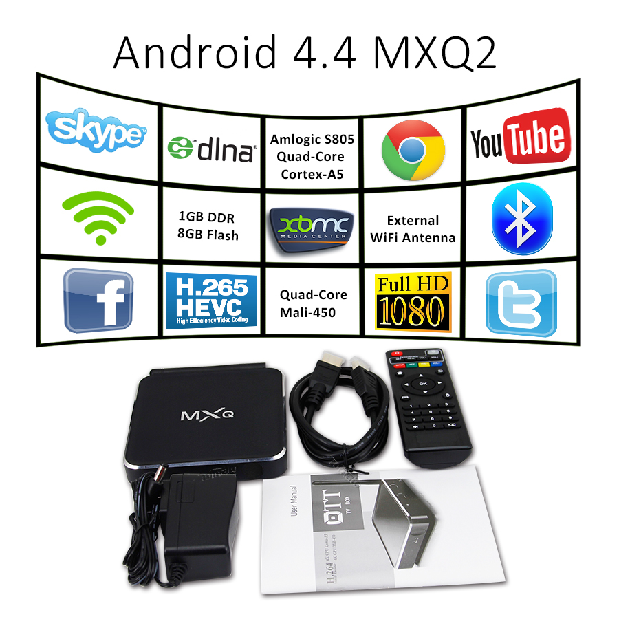 Android TV Box Aluminum Alloy Casing XBMC H.265 decoding MXQ2 Android 4.4 tv box MXQ2