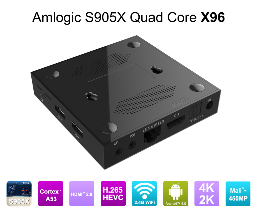 Più recente Amlogic S905X TV Box 6.0 OS Amlogic S905X TV Box Quad Core Android OTT TV Box VP9 h. 265 Smart TV Box X 96