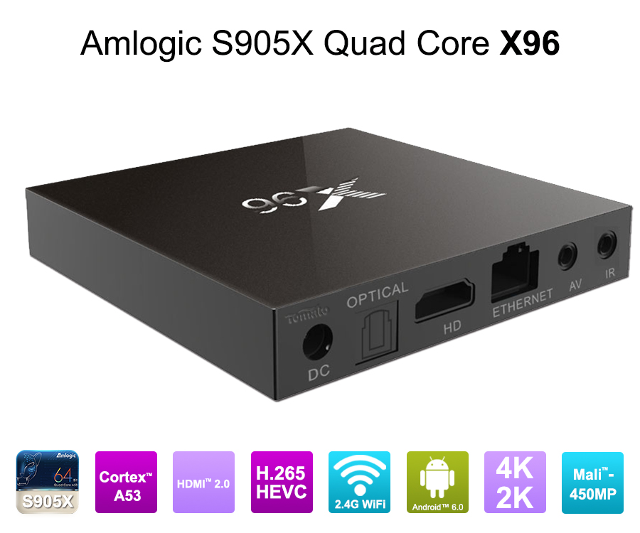 Più recente Amlogic S905X TV Box 6.0 OS Amlogic S905X TV Box Quad Core Android OTT TV Box VP9 h. 265 Smart TV Box X 96