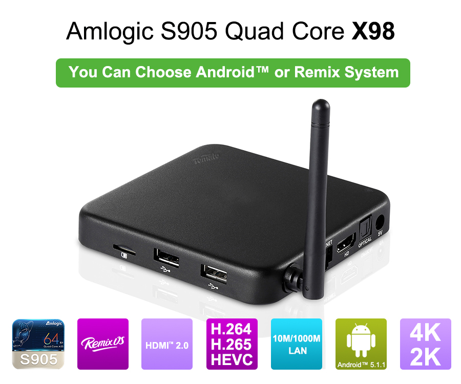 S905 TV BOX support Remix and Android 5.1.1 with 2G DDR3 and 32G Flash