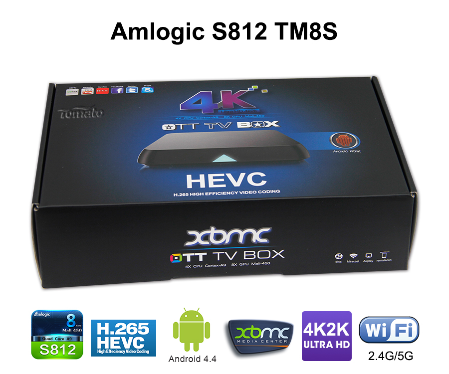 Smart Android TV Box Amlogic S812 Quad Core Cortex-A9r4 2.0GHz Android™ 4.4 KitKat TM8S