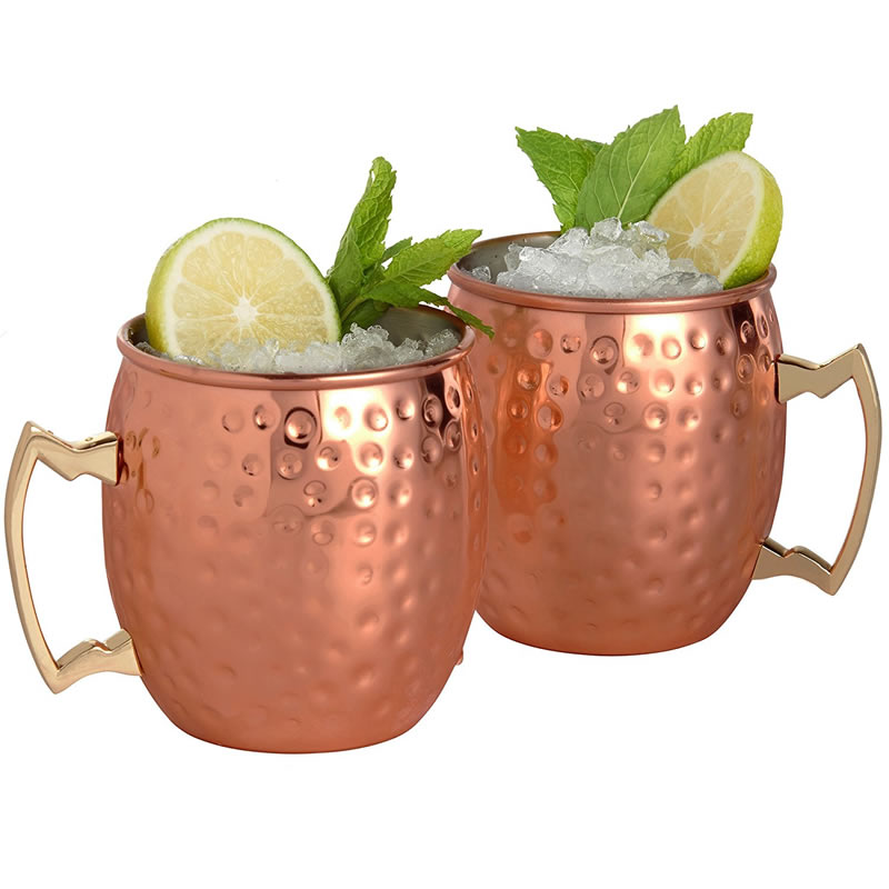 18 Ounce Stainless Steel Moscow Mule Copper Mugs with Hammered Finish
