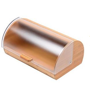 Boîte à pain en pur bambou avec élégant Acrylique couverture de glissement facile avec poignée
