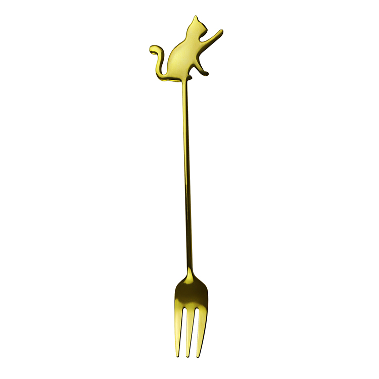 Cat Shape Stainless Steel Dessert Golden Fork