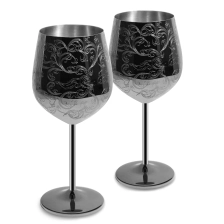 porcelana Grabado Patern con copas de vino con acabado chapado en negro fabricante