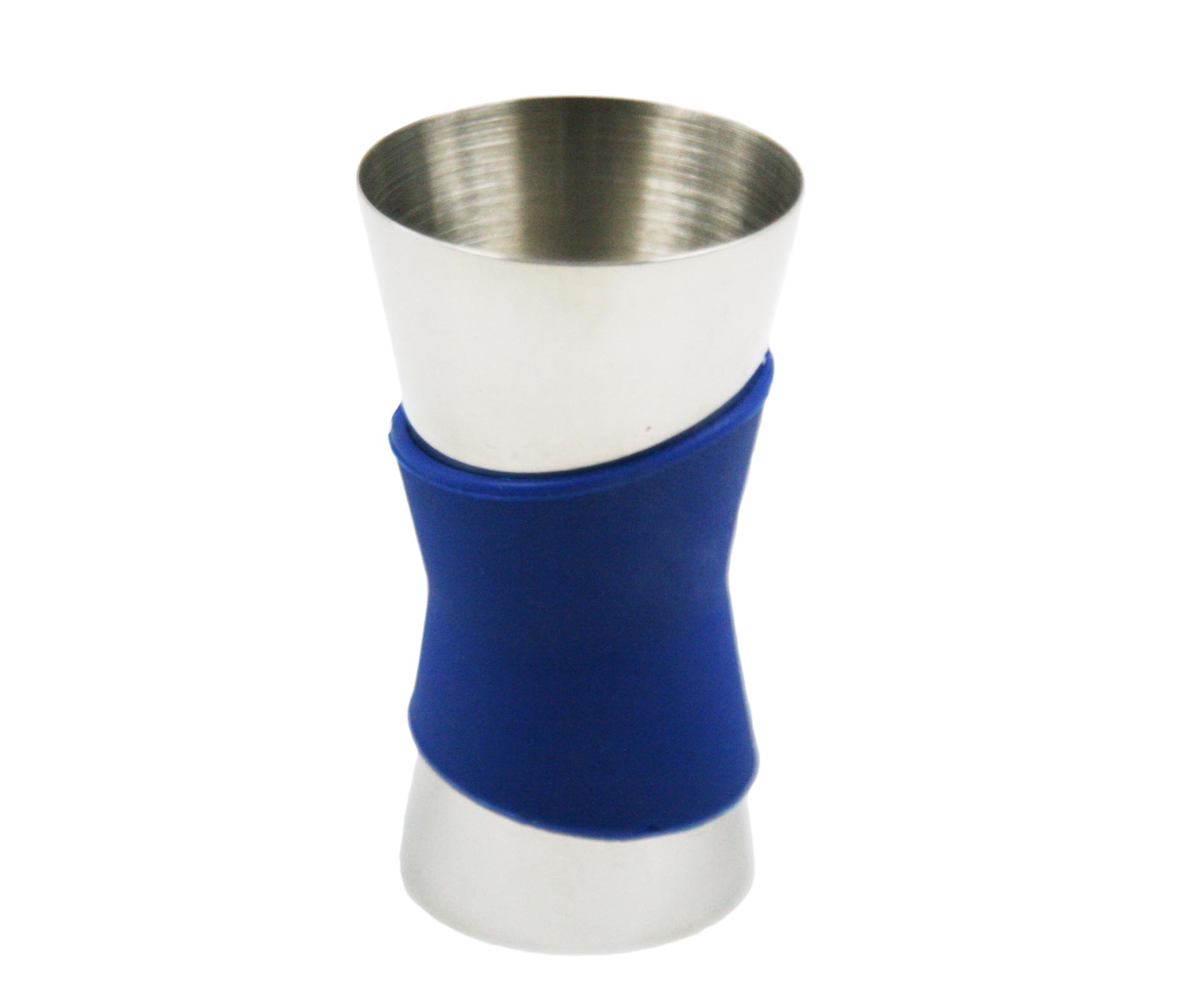 New design Stainless Steel  Jigger Bar Measuring cup with blue cilicone Bar tools EB-BT48
