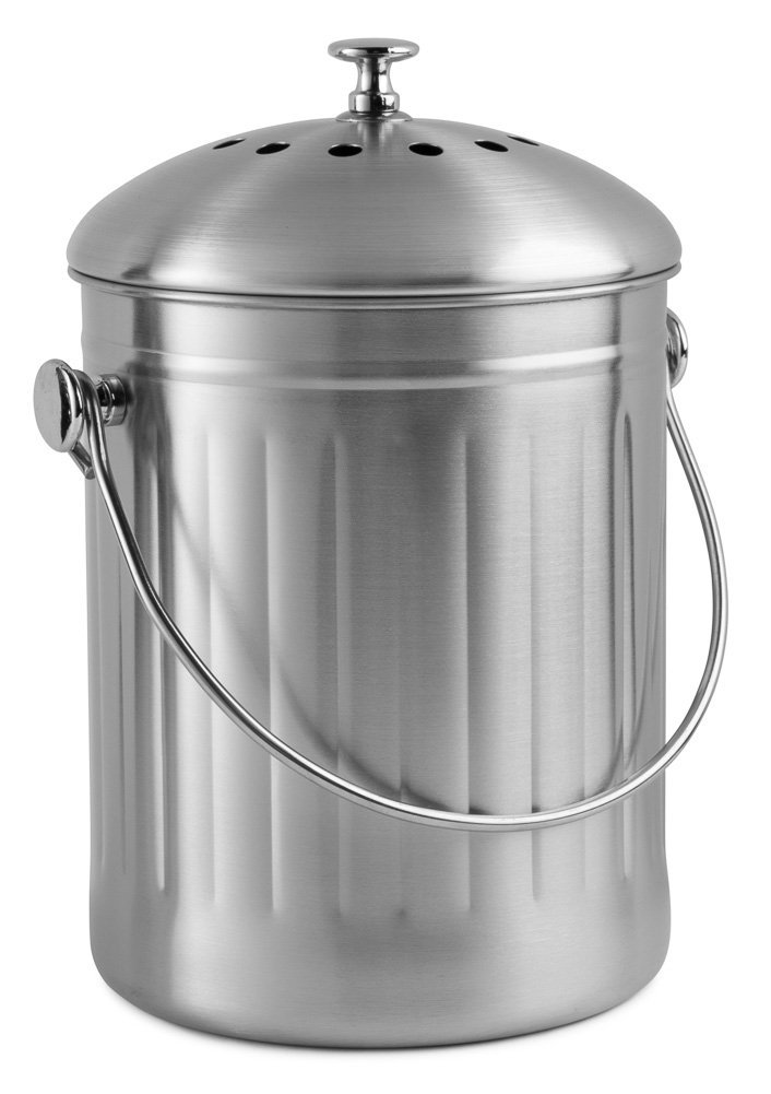 Premium Quality Stainless Steel Compost Bin&Pail 1.3 Gallon, Includes Charcoal Filter - Utopia Kitchen