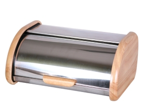 Huche à pain ronde avec côtés en bois boîte à pain en acier inoxydable EB-OV01