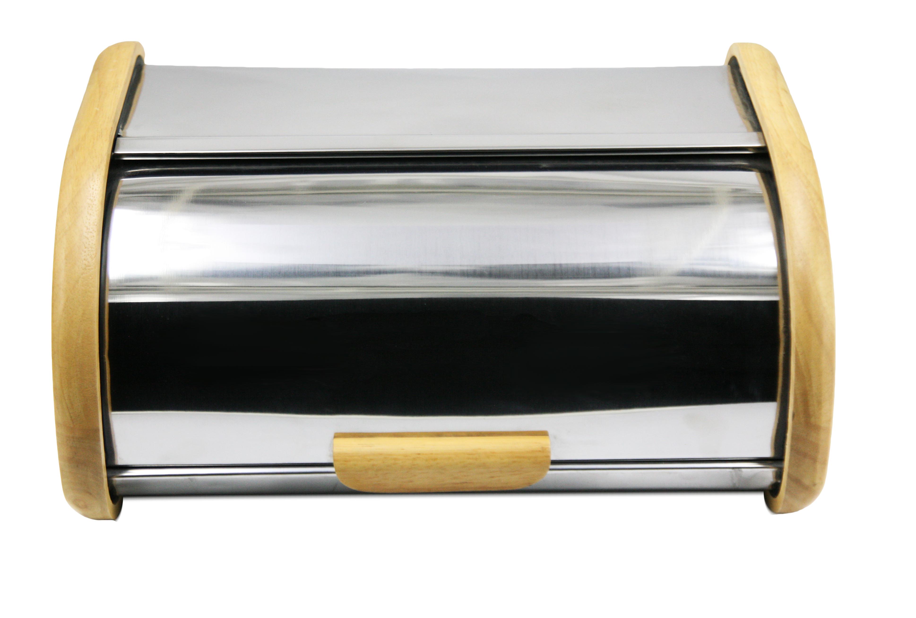 Stainless steel round bread bin with wooden sides Bread boxEB-OV-01