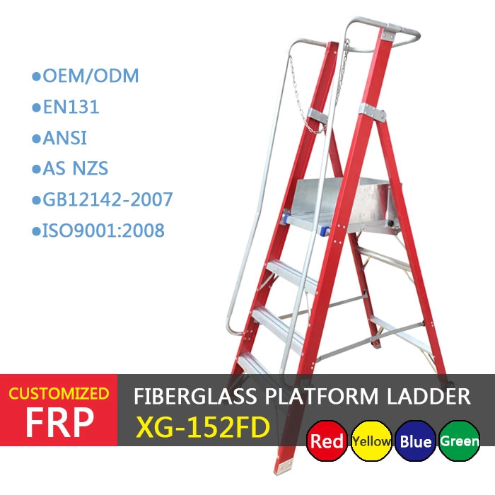 China Xingon professional fiberglass platform step ladder with safety gate ANSI manufacturer