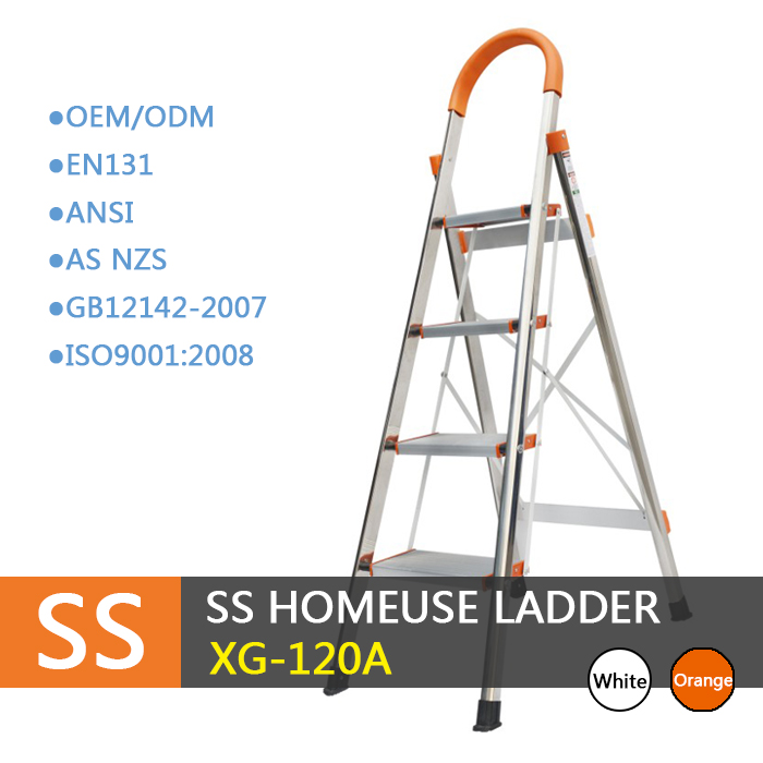 Xingon stainless steel homeuse step ladder with comfortable handrail EN131