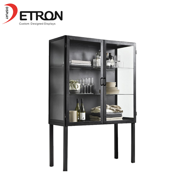 3 Tiers metal glass display cabinet with glass doors for home use