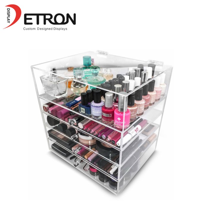 China made customized clear acrylic makeup box display with drawer