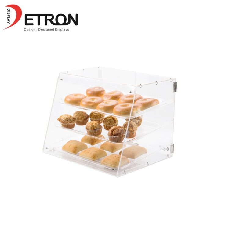 Proveedor de China soporte de exhibición de pan de acrílico de la caja de presentación de panadería de 3 capas