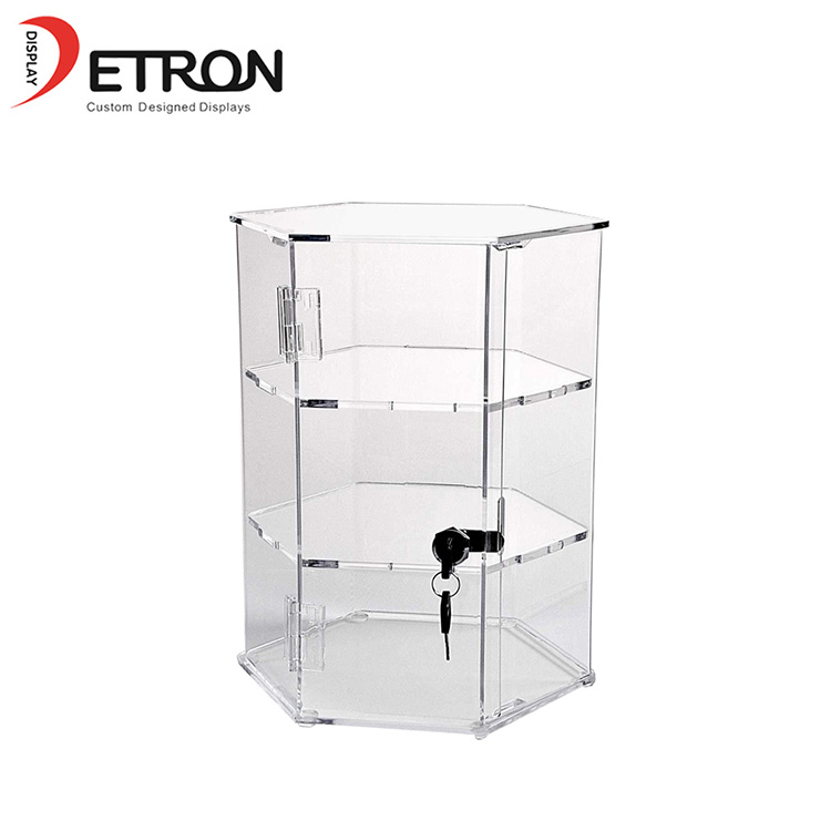 Customized 3 tiers clear acrylic jewelry display stand with locked