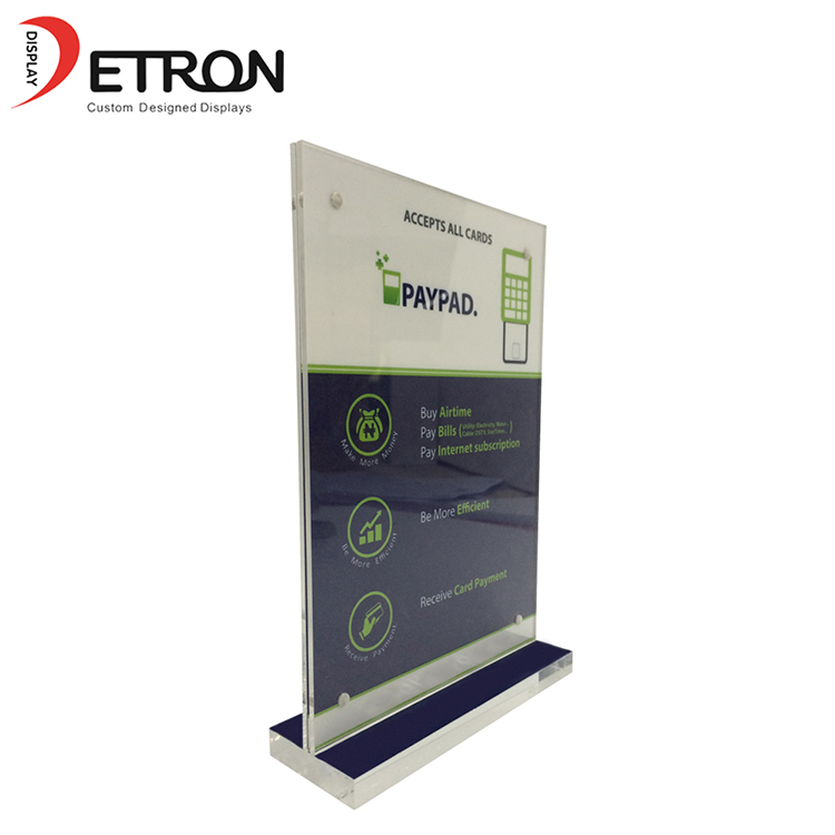 Customized tabletop T shaped clear acrylic menu holder flyer display stand