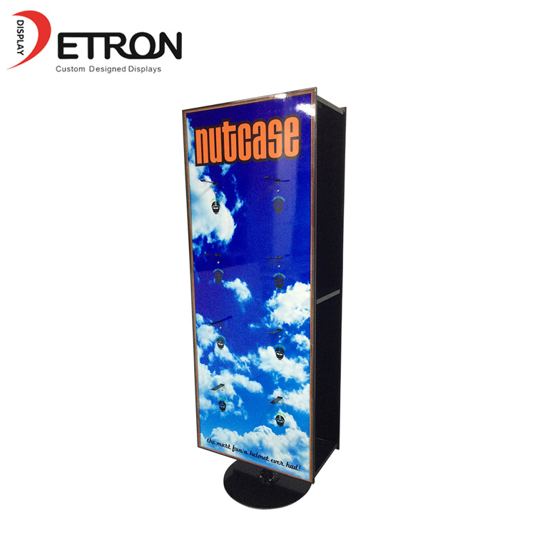 Double sided metal advertising rotating display stand for helmet