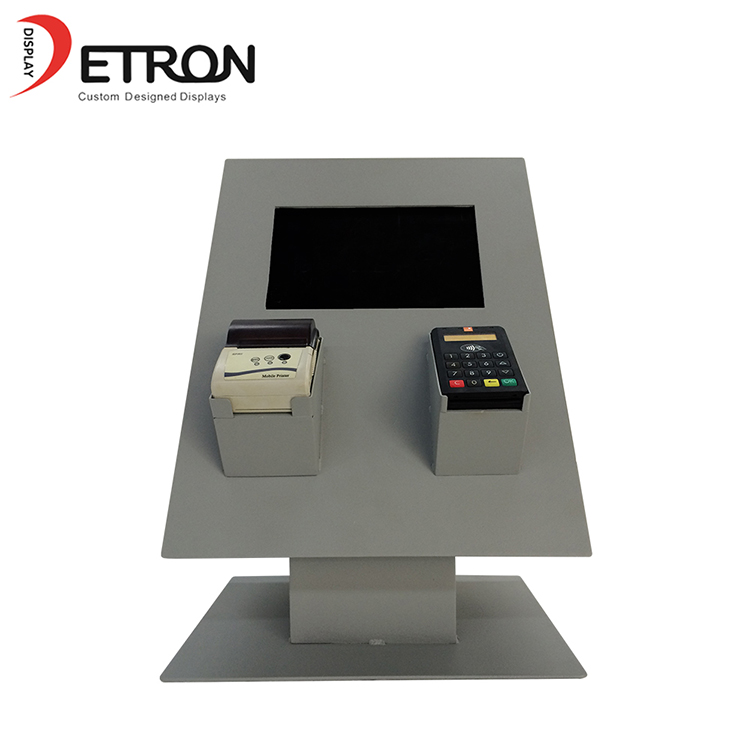 Durable customized countertop metal pos machine display stand with lcd screen