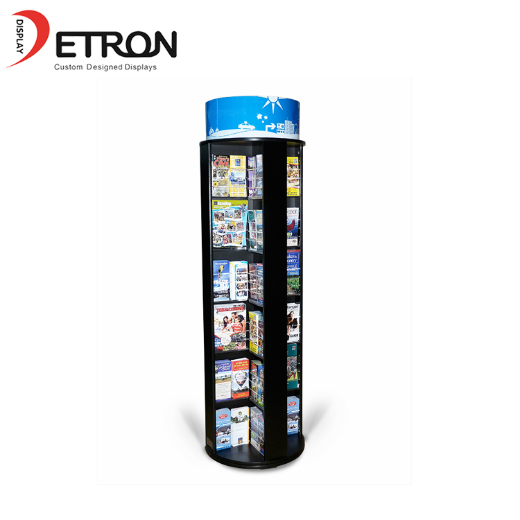 Durable wooden floor standing rotating display stand for brochure