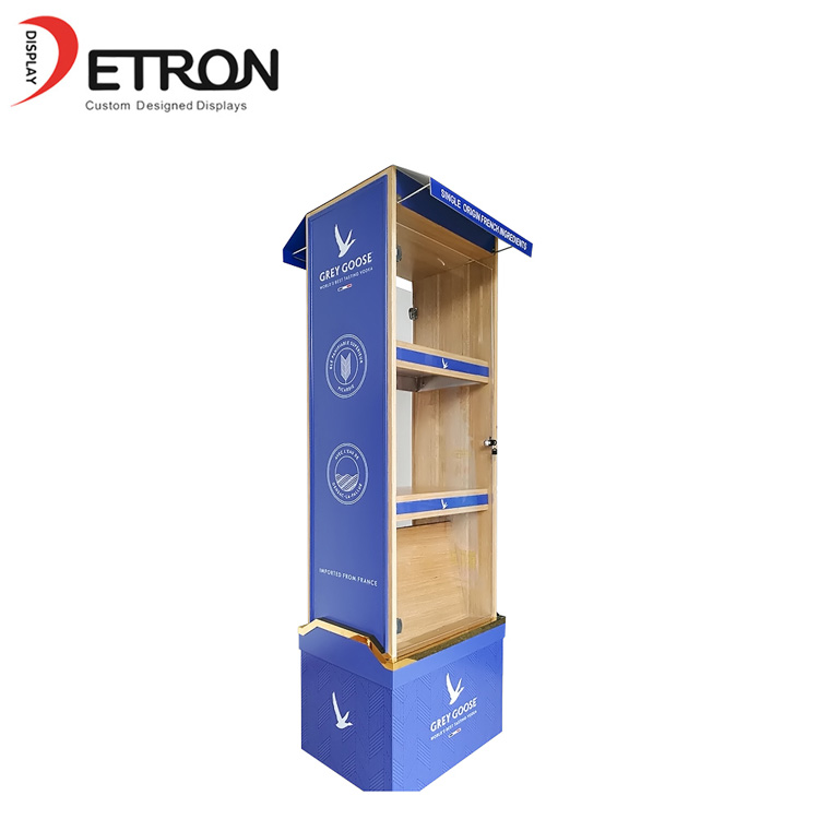 Retail store OEM/ODM service 3 tiers wooden vodka display cabinet with locked