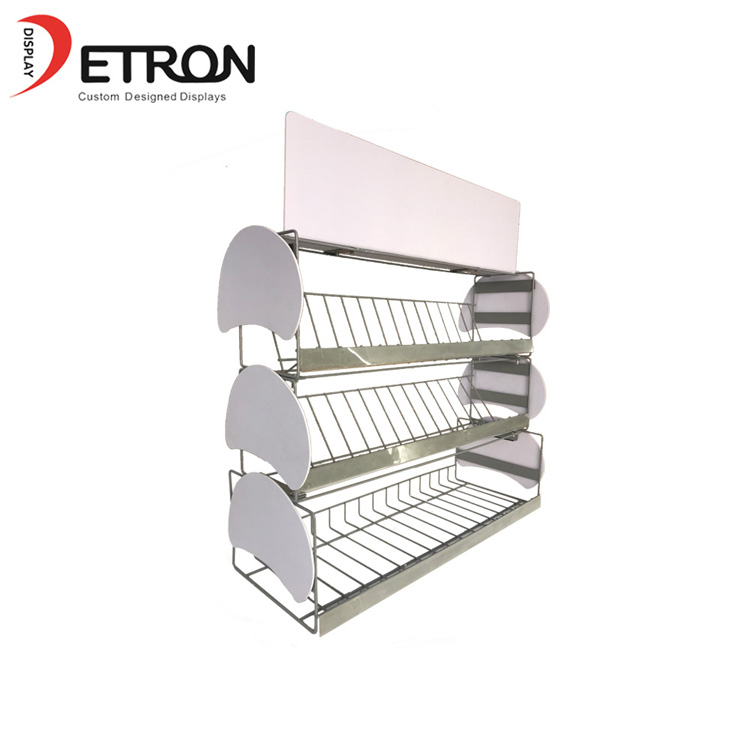 Supermarket 3 tiers small metal wire snacks counter display stand