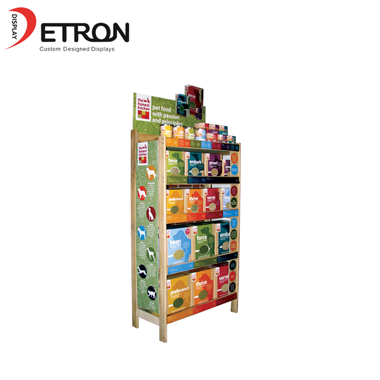 Supermarket OEM Design wooden retail pet food display shelves for sale
