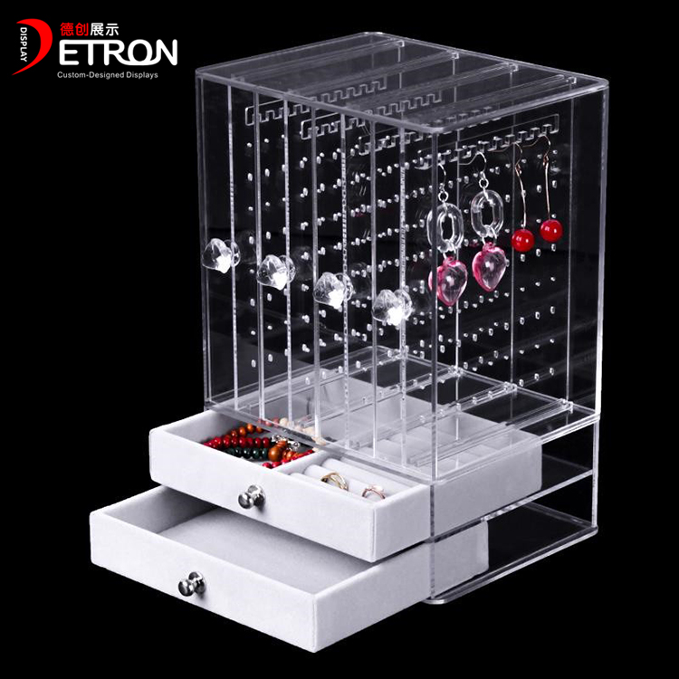 Wholesale countertop clear acrylic earring necklace display stand with drawer