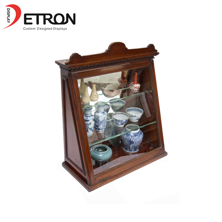 Wooden vintage 3 tiers countertop small display cabinet for porcelain