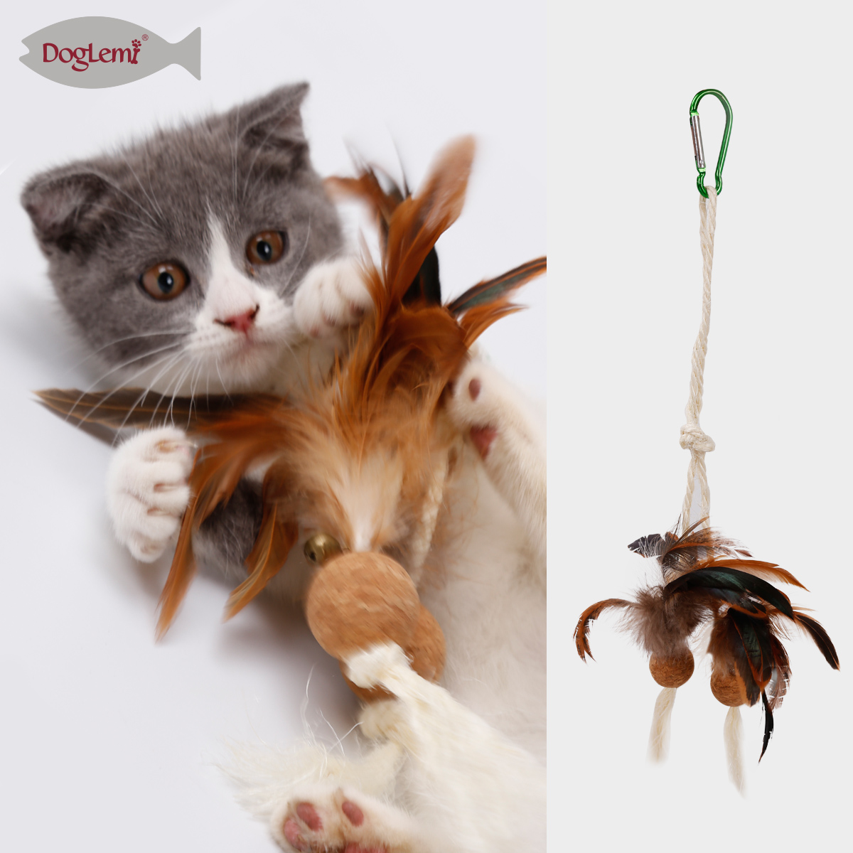 软木球羽毛剑麻绳猫玩具
