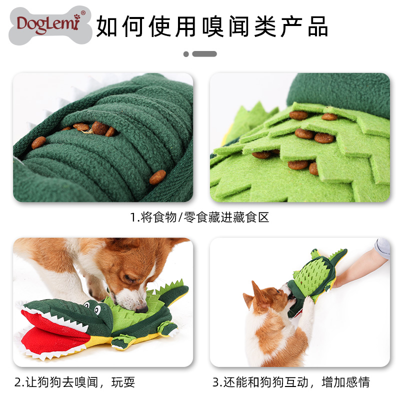 Krokodildesign Hundespielzeug Schnupfen Zahnpflege Kauen Plüsch Haustier Spielzeug Hund Lebensmittel Verstecken Training Produkte