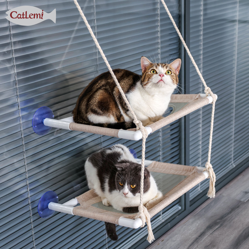Мода кисточкой окна Cat Hammock кровать природа хлопчатобумажные веревки всасывающие чашки кошка окно сиденье окунь