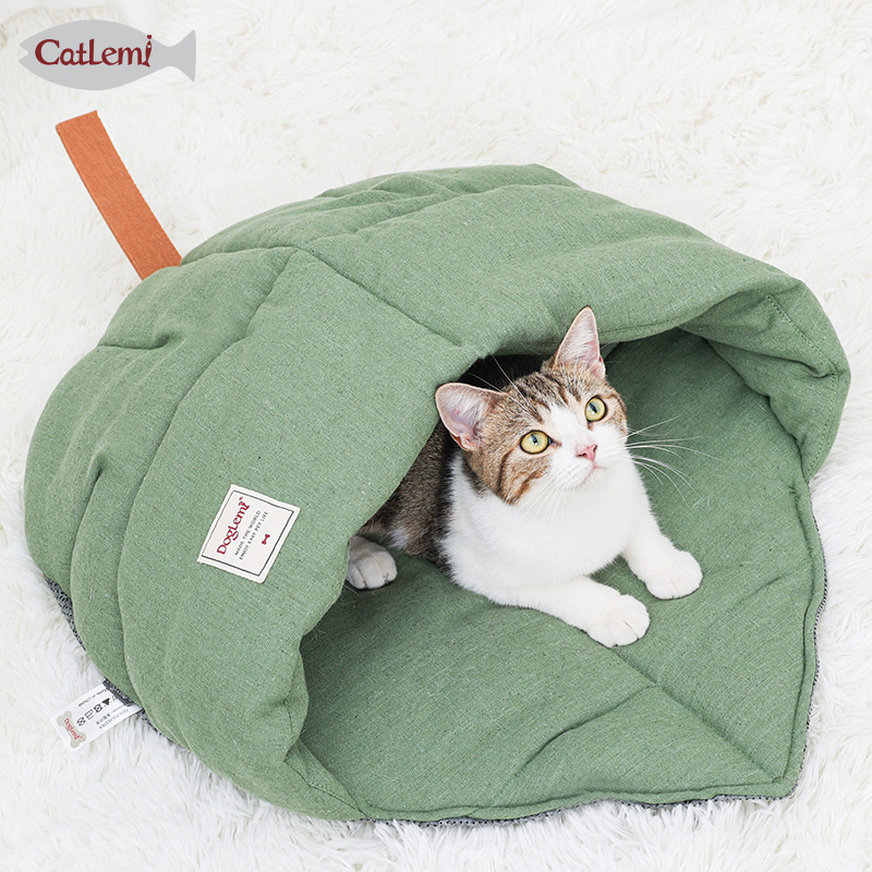 Природа льняной кошек кровать домашнее хозяйство листьев дизайн кошка пещера спальная уютная постельное белье