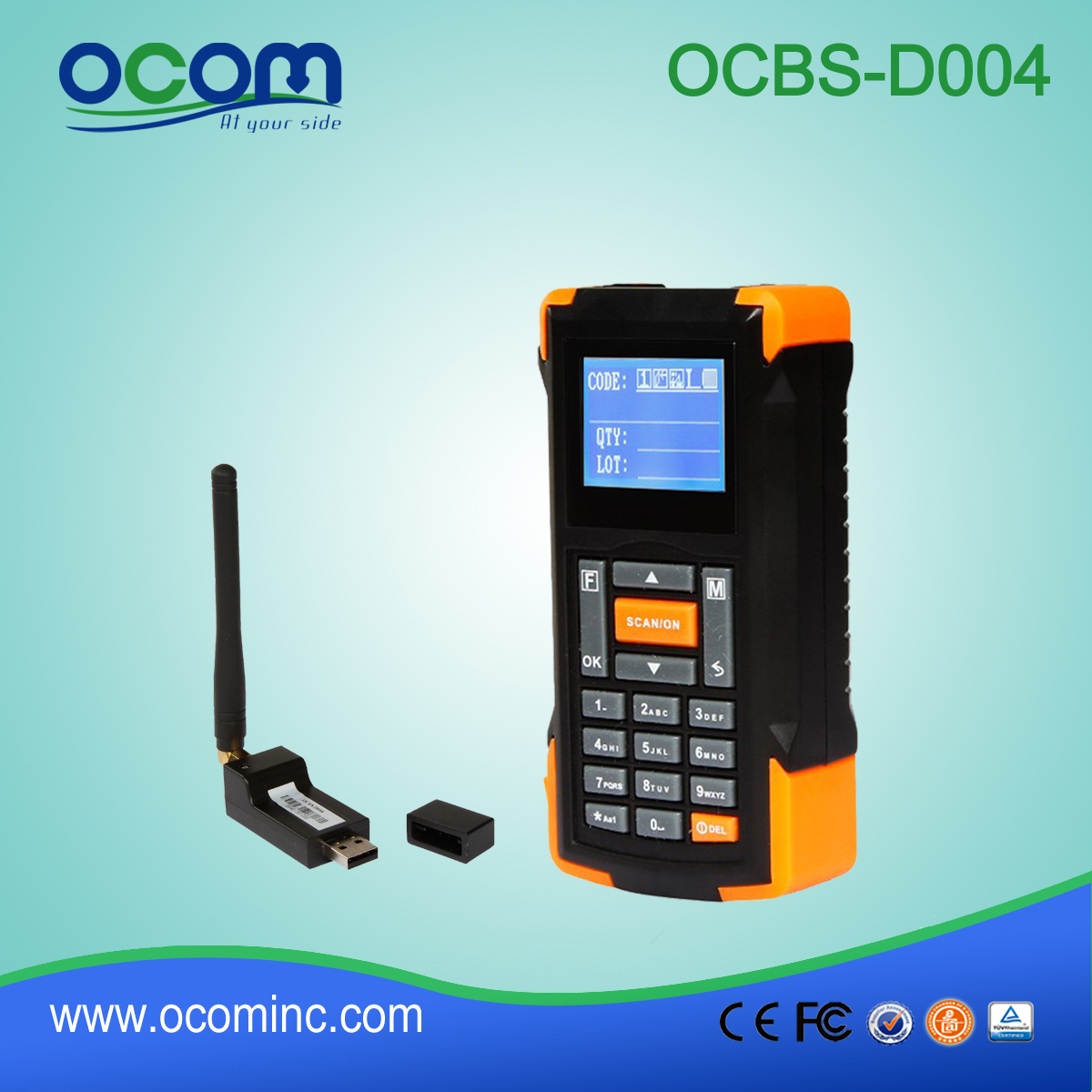 (OCBS-D005) 433Mhz Mini bezprzewodowy czytnik kodów kreskowych z ekranem