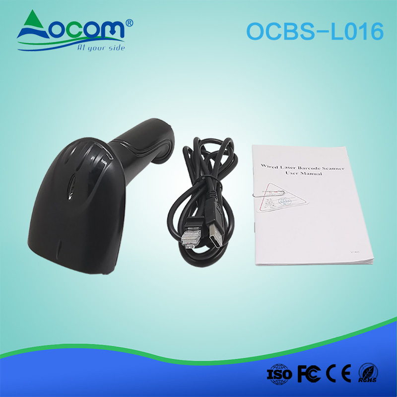 (OCBS-L016)  Handheld Wired 1D Laser Bar Code Reader Barcode Scanner Can Switch to Manual and Continuous scanning