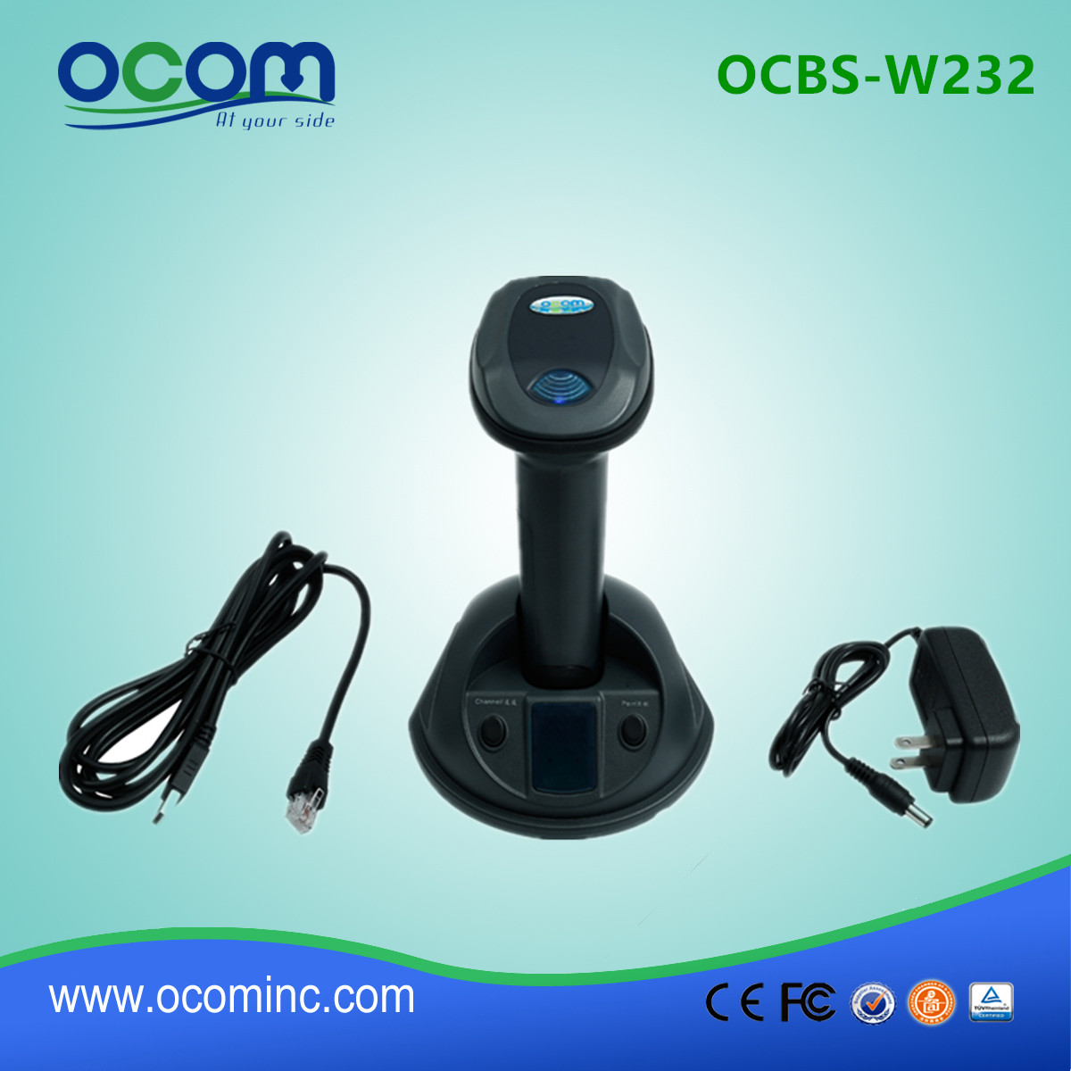 (OCBS-W232) Scanner de código de barras 2D sem fio com função Bluetooth e 433MHz