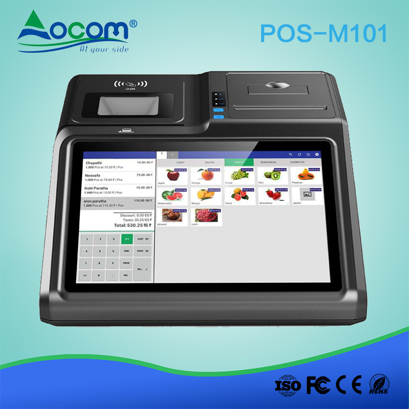 (POS-M101-W) 10.1 Inch Windows 10 Pro system Touch Screen POS Terminal with 80mm Printer, LCD Display MSR RFID 2D Scanner Battery options