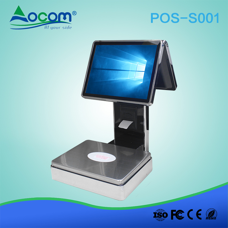 (POS-001) Escala de máquina de 12 pulgadas todo en un solo Windows POS con impresora de recibos de 58 mm incorporada