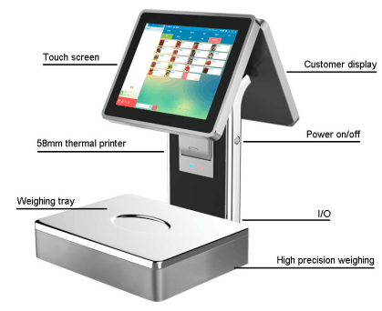 12 inch dual screen POS scale machine all in one with 58mm printer