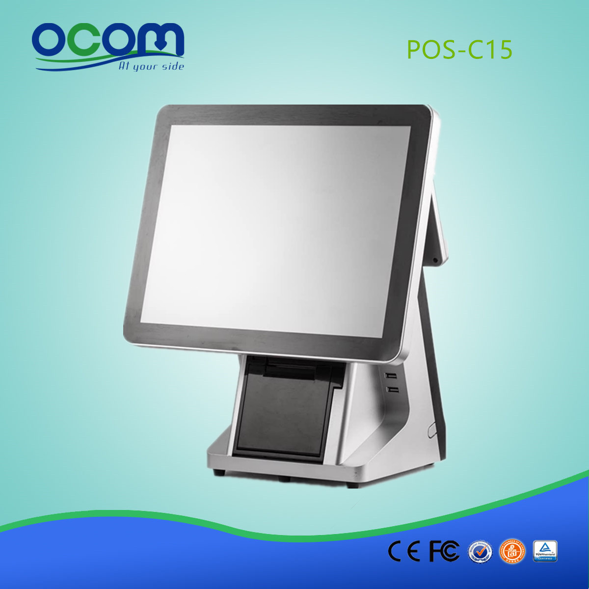15 "Restaurantes / Convenient Store 80mm Thermal Print Touch POS Terminal